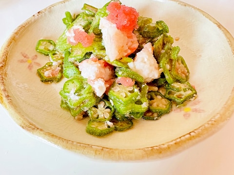 オクラとカニカマの明太子和え。.❁.。.:*:.。